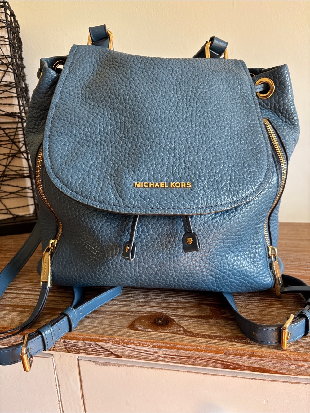 MICHAEL KORS Blue Pebble Leather Backpack